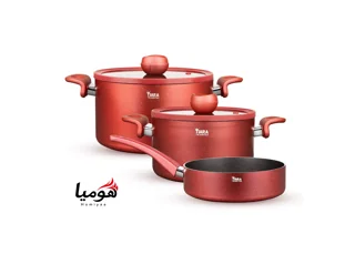 سرویس قابلمه ۵ پارچه گرانیتی تیارا قرمز مدل Selin-Red