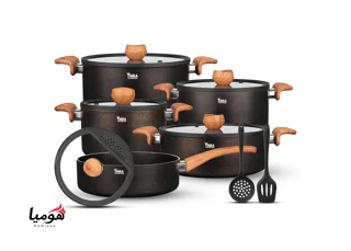 سرویس قابلمه ۱۲ پارچه گرانیتی تیارا مشکی مدل Selin-Black